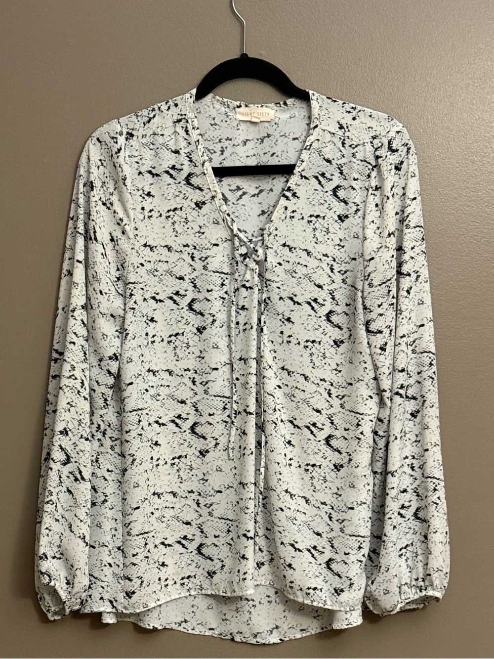 Eight Sixty Black and White Abstract Print Lace-Up Blouse - Size L